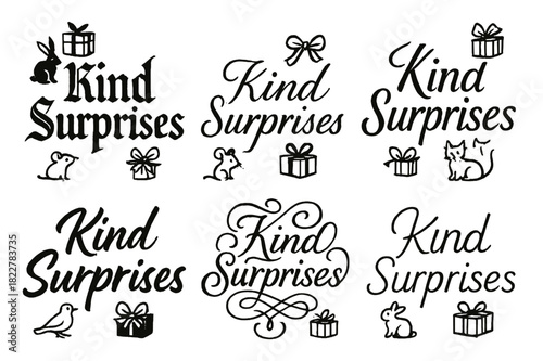 Kind Surprises Calligraphy. Kind Surprises. Create a calligraphy lettering illustration of the phrase: Kind