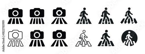 Camera and pedestrian icons for road safety and surveillance