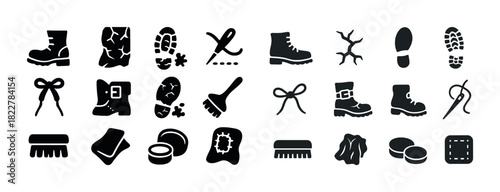 Collection of shoe care and footwear silhouette icons