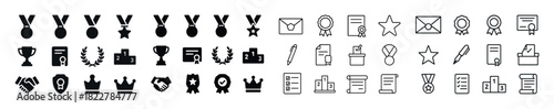 Achievement icons collection: medals, trophies, awards, certificates, crowns