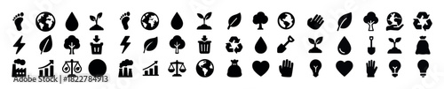 Eco-friendly icons collection: sustainability, recycling, nature, and conservation symbols