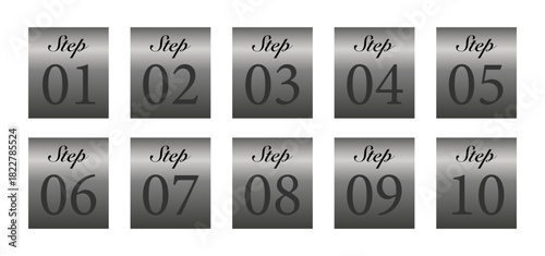 落ち着いたグレー配色で統一したSTEP番号バッジ10個セット・ナビゲーション用アイコン