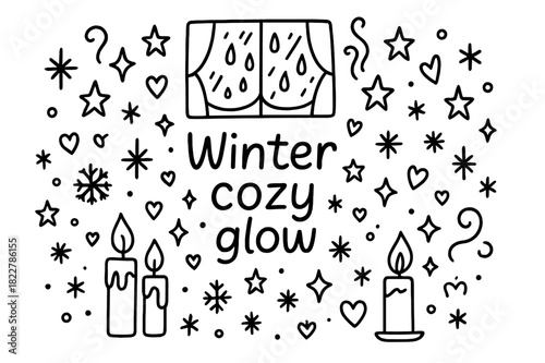 Winter Cozy Glow. Winter cozy glow. Hand-drawn doodle illustration of Winter cozy glow. window, condensation
