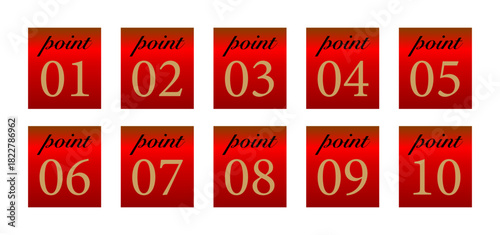 鮮やかな赤色ポイント番号ラベル10点セット・注目を集める強調デザイン
