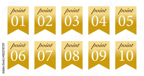 輝きの強いゴールド調でまとめたポイント番号バッジ10個セット