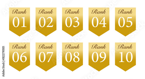 鮮やかな金色で装飾されたRank番号バッジ10点セット