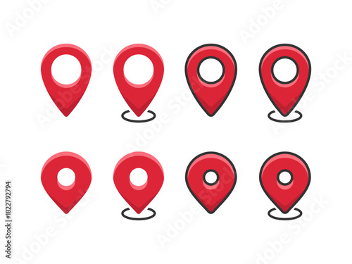 Pin marker with white dot isolated on white background. Set of Location map icons. Location pin