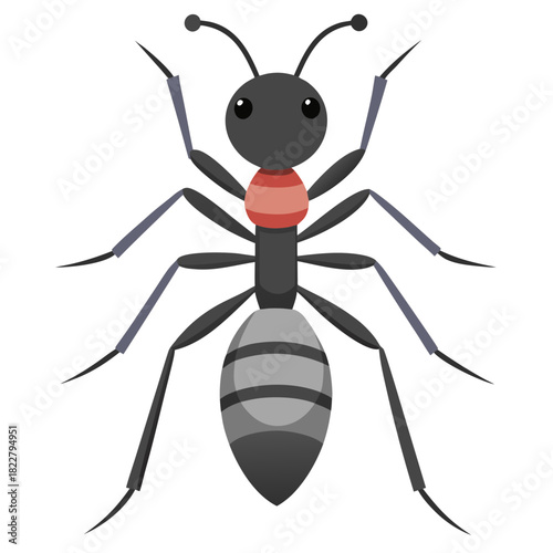 Cartoon Ant With Red Thorax and Striped Abdomen on White Background insect illustration