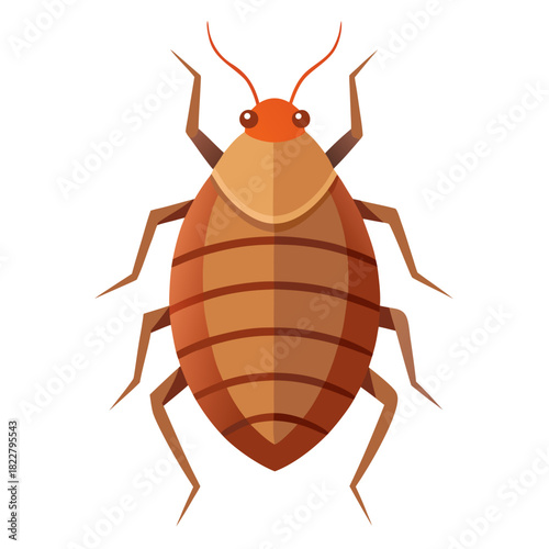 Flat Illustration of a Light Brown Bed Bug with Six Legs and Antennae Keywords: bed bug, insect, pest, parasite, bug, arthropod, creepy-crawly