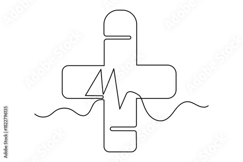 Emergency cross simple outline single line art illustration isolated design