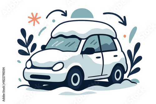 Snow-Covered Car Morning. Car covered with snow overnight. A quiet morning scene ? a small car blanketed in