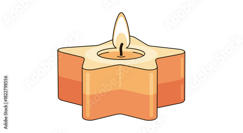 Burning star shaped wax candle for Christmas Nativity or spiritual holiday vector design