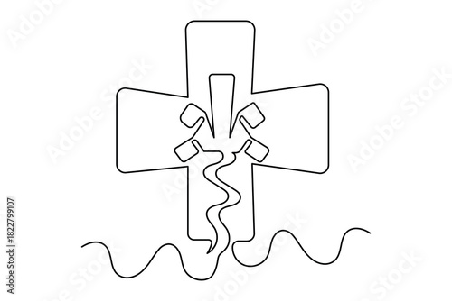 Simple outline illustration of health cross continuous single line drawing