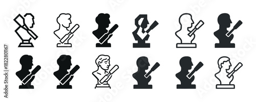Collection of male bust silhouettes with telescopes illustrations