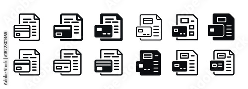 Credit card and document icons: monochrome financial symbol set