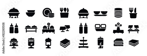 Collection of dining and kitchen icon set for culinary settings