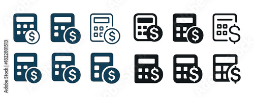 Calculator and dollar sign icons in various styles and colors