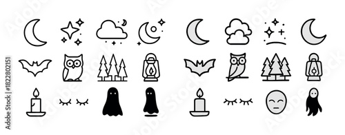Halloween icon set: bats, ghosts, lanterns, and more
