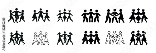 Abstract human figures in dance poses - monochrome icons set