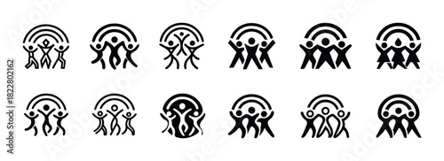 Collection of abstract human figures embracing diversity and unity