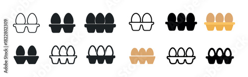 Egg carton icon set in black and gold variations