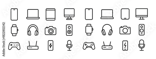 Minimalist line icons set of electronic devices and gadgets