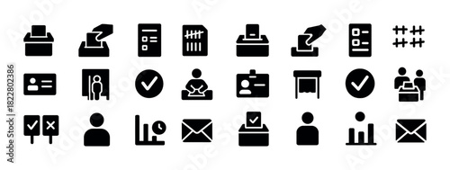 Collection of voting and election icons in black silhouettes
