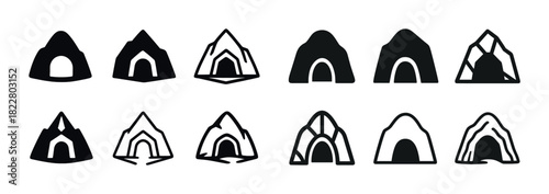 Set of twelve iconic cave symbols in black and white design
