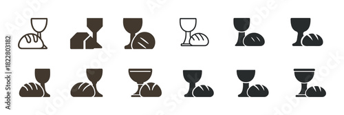 Communion icons: bread and wine symbols in various styles