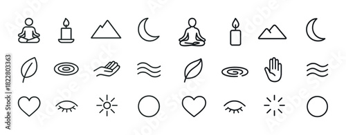 Minimalist icon set with meditation, nature, and wellness themes