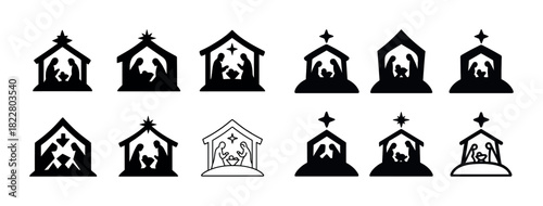 Silhouette nativity scenes variety black and white icons
