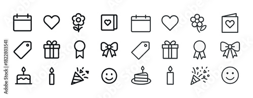 Set of minimalist celebration and calendar icons for various occasions