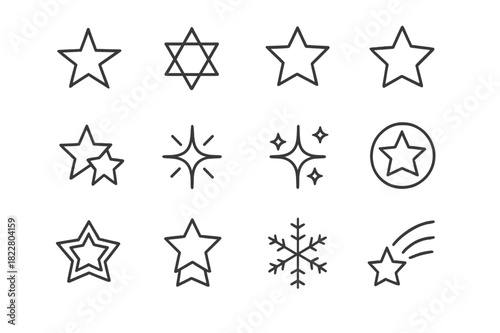 Star Icon Set. Star Variations. Line outline icon set of Star Variations: five-point star, six-point star,