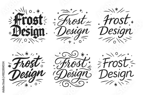 Frost Calligraphy Showcase. Frost Design. Create a calligraphy lettering illustration of the phrase: Frost