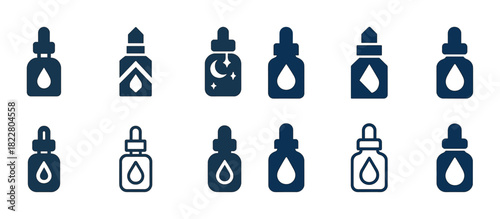 Collection of essential oil dropper icons in various designs