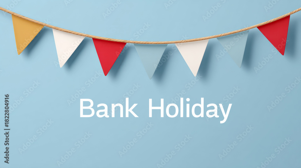 Obraz premium Festive bank holiday celebration scene with colorful bunting banner on blue background for event design