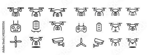Drone symbols and icons set with controllers and cameras