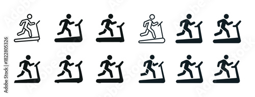 Treadmill icon set: running symbols in various styles
