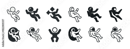 Set of astronaut icons in various styles and poses