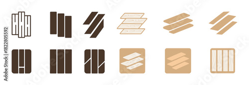Set of wood plank icons in brown and beige tones