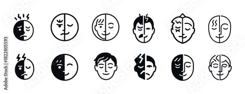 Black and white face icons depicting various emotional expressions