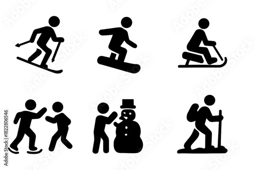 Winter Activity Icons. Winter recreation. Filled icon set of winter recreation: skiing, snowboarding, ice