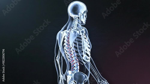 Glowing Human Skeleton Anatomy Medical Science Technology Futuristic Interface Displaying Spinal Cord Health and Bone Structure