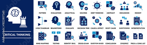 Critical Thinking duotone icon collection set. Containing design idea, thinking, education, development, creativity