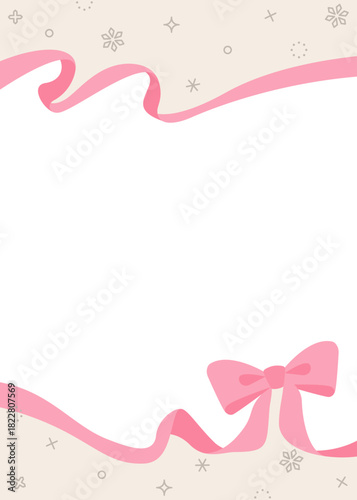 リボンのデコレーションフレーム、背景、雪の装飾、縦向き