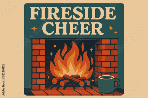 Fireside Cheer Nostalgia. Fireside Cheer ? Retro Poster style; soft 60s rounded serif, centered composition;