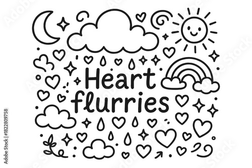 Heart Flurries Doodle. Heart flurries. Hand-drawn doodle illustration of heart flurries. Puffy cloud, hearts,
