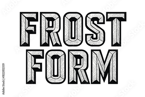 Frosty Bold Lettering. Frost Form ? Bold Block Lettering; thick geometric uppercase letters with stacked
