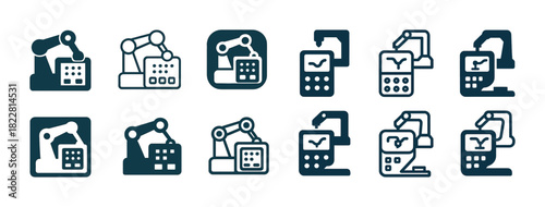 Industrial robotic arm icons collection for automation and manufacturing