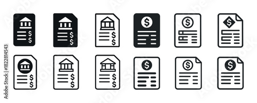 Bank statement and financial document icons illustration set